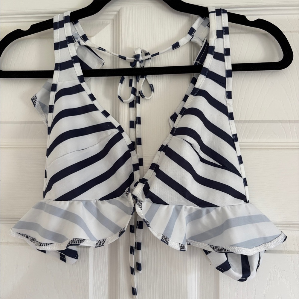 Fashion Nova Navy and White Striped Bikini Top